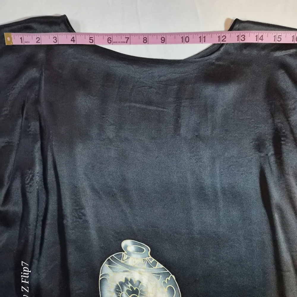 ​Vitan 100% Silk Kaftan Tunic Top Black Asian Graphic Pottery Calligraphy Art - Picture 5 of 5